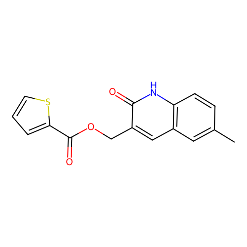 2-thiophenecarboxylic acid (6-methyl-2-oxo-1H-quinolin-3-yl)methyl ester structure