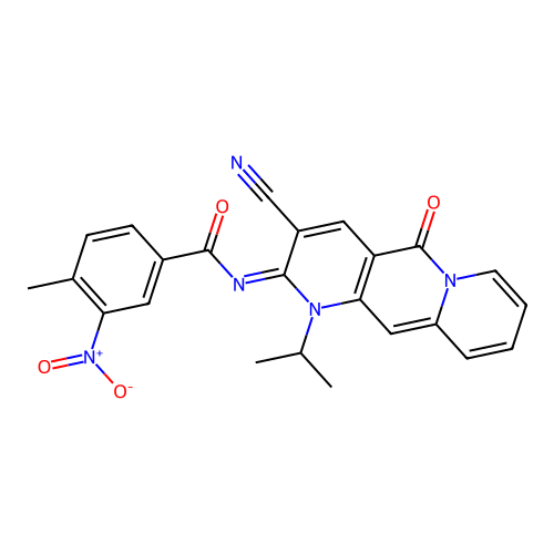 (E)-N-(3-cyano-1-isopropyl-5-oxo-1H-pyrido[1,2-g][1,6]naphthyridin-2(5H)-ylidene)-4-methyl-3-nitrobenzamide structure
