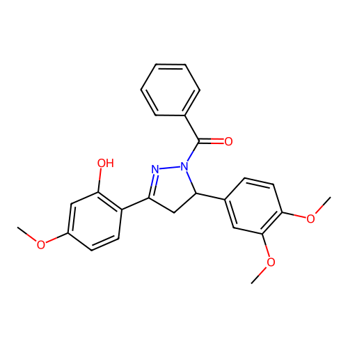 (5-(3,4-dimethoxyphenyl)-3-(2-hydroxy-4-methoxyphenyl)-4,5-dihydro-1H-pyrazol-1-yl)(phenyl)methanone structure