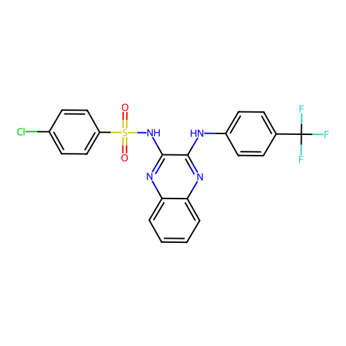 4-chloro-N-(3-((4-(trifluoromethyl)phenyl)amino)quinoxalin-2-yl)benzenesulfonamide structure
