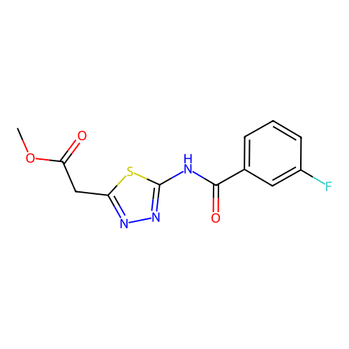 methyl 2-(5-(3-fluorobenzamido)-1,3,4-thiadiazol-2-yl)acetate structure