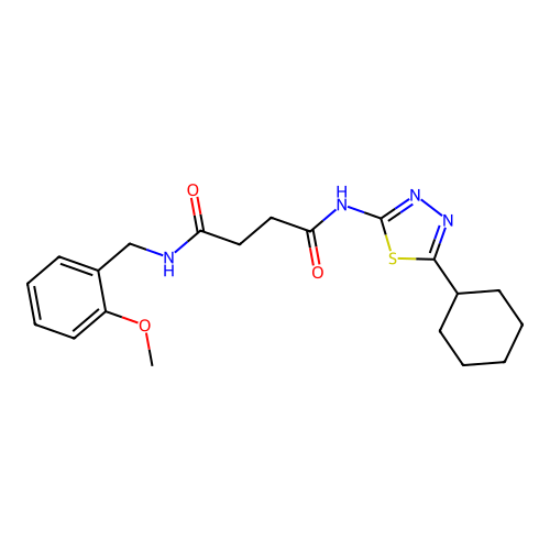 N1-(5-cyclohexyl-1,3,4-thiadiazol-2-yl)-N4-(2-methoxybenzyl)succinamide structure