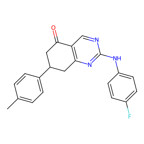 2-[(4-fluorophenyl)amino]-7-(4-methylphenyl)-7,8-dihydroquinazolin-5(6H)-one structure