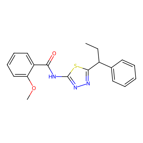 2-methoxy-N-(5-(1-phenylpropyl)-1,3,4-thiadiazol-2-yl)benzamide structure
