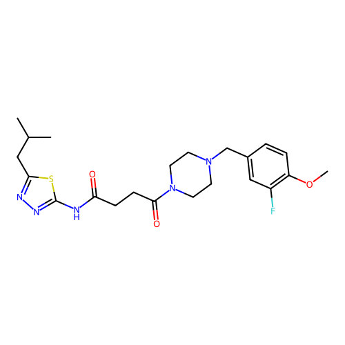 4-(4-(3-fluoro-4-methoxybenzyl)piperazin-1-yl)-N-(5-isobutyl-1,3,4-thiadiazol-2-yl)-4-oxobutanamide structure