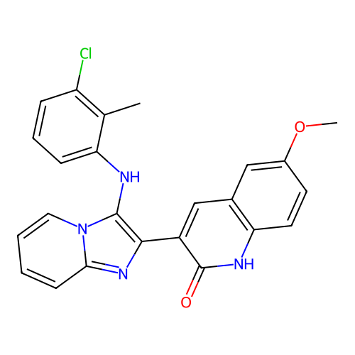 3-(3-((3-chloro-2-methylphenyl)amino)imidazo[1,2-a]pyridin-2-yl)-6-methoxyquinolin-2-ol structure
