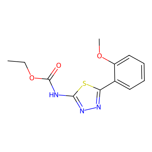 ethyl [(2E)-5-(2-methoxyphenyl)-1,3,4-thiadiazol-2(3H)-ylidene]carbamate structure