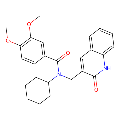 N-cyclohexyl-3,4-dimethoxy-N-[(2-oxo-1H-quinolin-3-yl)methyl]benzamide structure