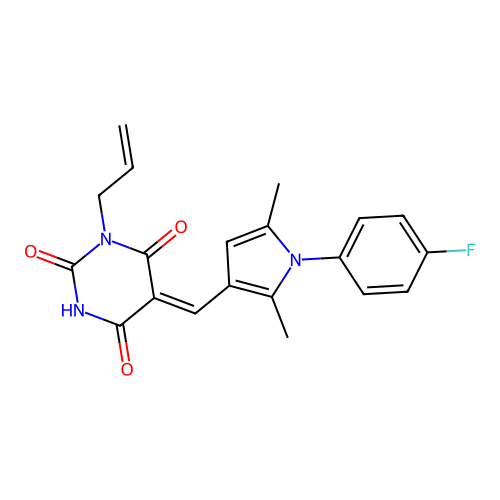 (5Z)-5-[[1-(4-fluorophenyl)-2,5-dimethylpyrrol-3-yl]methylidene]-1-prop-2-enyl-1,3-diazinane-2,4,6-trione structure