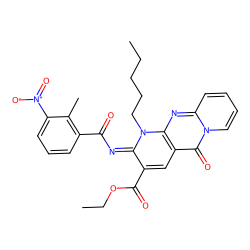 (Z)-ethyl 2-((2-methyl-3-nitrobenzoyl)imino)-5-oxo-1-pentyl-2,5-dihydro-1H-dipyrido[1,2-a:2',3'-d]pyrimidine-3-carboxylate structure