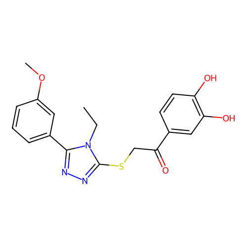 1-(3,4-dihydroxyphenyl)-2-((4-ethyl-5-(3-methoxyphenyl)-4H-1,2,4-triazol-3-yl)thio)ethanone structure