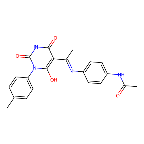 (E)-N-(4-((1-(2,4,6-trioxo-1-(p-tolyl)tetrahydropyrimidin-5(2H)-ylidene)ethyl)amino)phenyl)acetamide structure