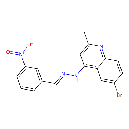 6-bromo-2-methyl-4-[(2E)-2-(3-nitrobenzylidene)hydrazinyl]quinoline structure