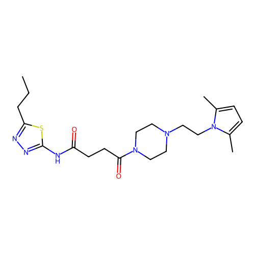 4-(4-(2-(2,5-dimethyl-1H-pyrrol-1-yl)ethyl)piperazin-1-yl)-4-oxo-N-(5-propyl-1,3,4-thiadiazol-2-yl)butanamide structure