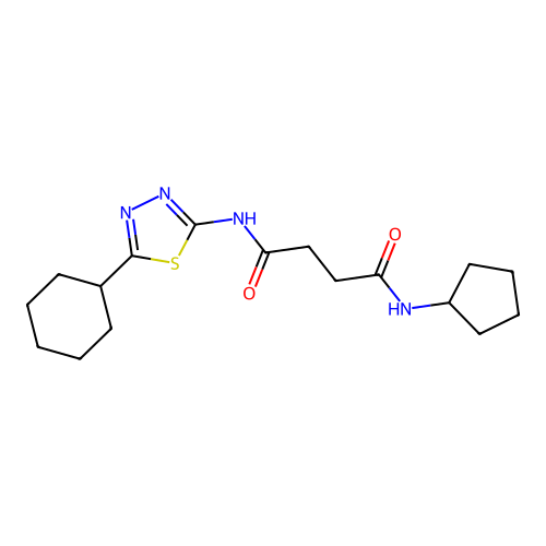 N-[(2Z)-5-cyclohexyl-1,3,4-thiadiazol-2(3H)-ylidene]-N'-cyclopentylbutanediamide structure