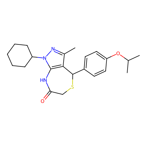 1-cyclohexyl-3-methyl-4-(4-propan-2-yloxyphenyl)-2,4-dihydropyrazolo[3,4-e][1,4]thiazepin-7-one structure