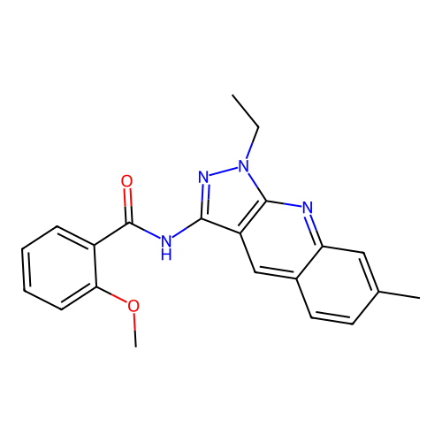 N-(1-ethyl-7-methylpyrazolo[3,4-b]quinolin-3-yl)-2-methoxybenzamide structure