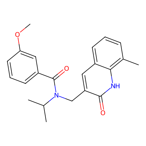 N-((2-hydroxy-8-methylquinolin-3-yl)methyl)-N-isopropyl-3-methoxybenzamide structure