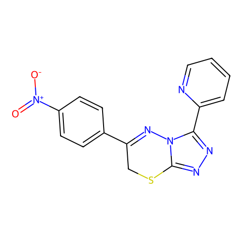 6-(4-nitrophenyl)-3-(pyridin-2-yl)-7H-[1,2,4]triazolo[3,4-b][1,3,4]thiadiazine structure