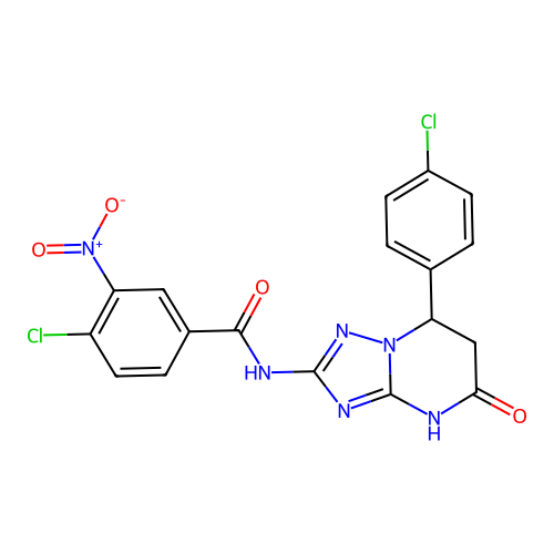 4-chloro-N-(7-(4-chlorophenyl)-5-oxo-4,5,6,7-tetrahydro-[1,2,4]triazolo[1,5-a]pyrimidin-2-yl)-3-nitrobenzamide structure