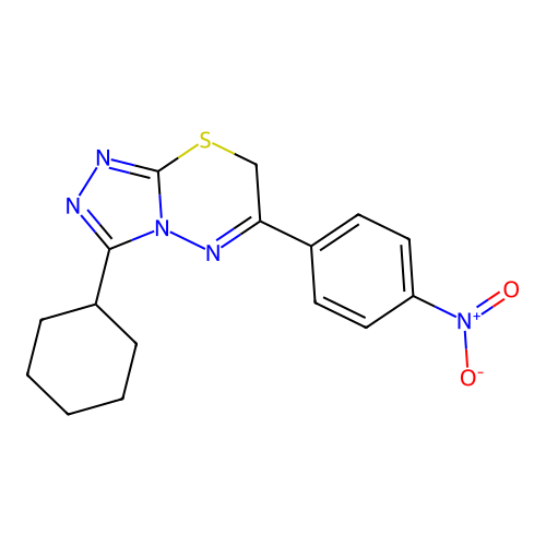 3-cyclohexyl-6-(4-nitrophenyl)-7H-[1,2,4]triazolo[3,4-b][1,3,4]thiadiazine structure