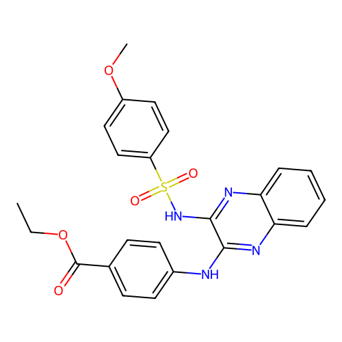 Ethyl 4-[(3-{[(4-methoxyphenyl)sulfonyl]amino}quinoxalin-2-yl)amino]benzoate structure