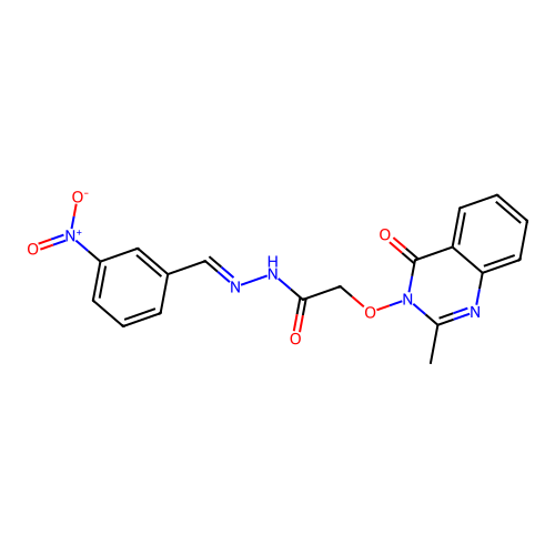 (E)-2-((2-methyl-4-oxoquinazolin-3(4H)-yl)oxy)-N'-(3-nitrobenzylidene)acetohydrazide structure