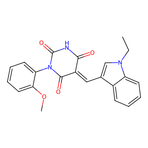 (5E)-5-[(1-ethylindol-3-yl)methylidene]-1-(2-methoxyphenyl)-1,3-diazinane-2,4,6-trione structure