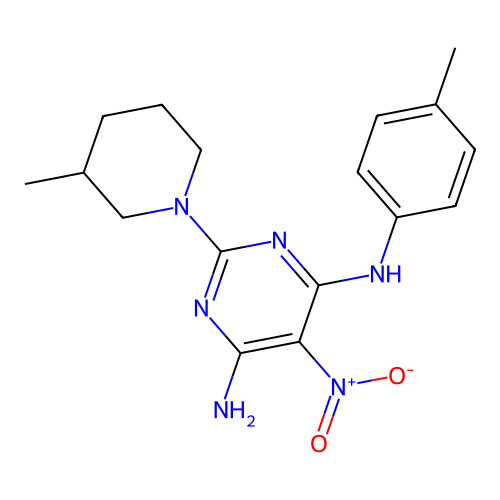 N-(4-methylphenyl)-2-(3-methylpiperidin-1-yl)-5-nitropyrimidine-4,6-diamine structure