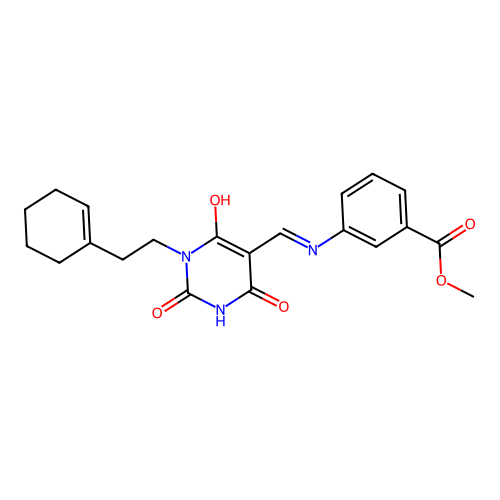 (Z)-methyl 3-(((1-(2-(cyclohex-1-en-1-yl)ethyl)-2,4,6-trioxotetrahydropyrimidin-5(2H)-ylidene)methyl)amino)benzoate structure