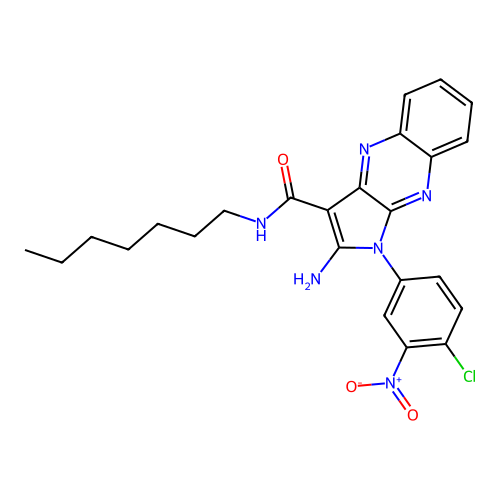 2-amino-1-(4-chloro-3-nitrophenyl)-N-heptyl-1H-pyrrolo[2,3-b]quinoxaline-3-carboxamide structure