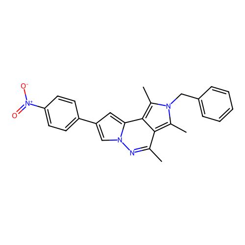 2-benzyl-1,3,4-trimethyl-8-(4-nitrophenyl)-2H-dipyrrolo[1,2-b:3',4'-d]pyridazine structure
