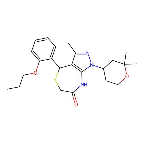 1-(2,2-DIMETHYLOXAN-4-YL)-3-METHYL-4-(2-PROPOXYPHENYL)-1H,4H,6H,7H,8H-PYRAZOLO[3,4-E][1,4]THIAZEPIN-7-ONE structure