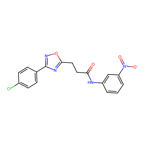 3-[3-(4-chlorophenyl)-1,2,4-oxadiazol-5-yl]-N-(3-nitrophenyl)propanamide structure