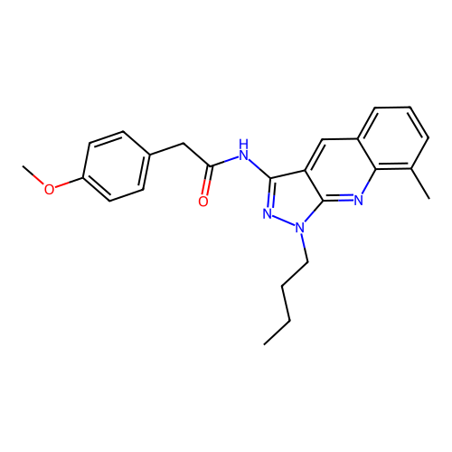 N-(1-butyl-8-methylpyrazolo[3,4-b]quinolin-3-yl)-2-(4-methoxyphenyl)acetamide structure