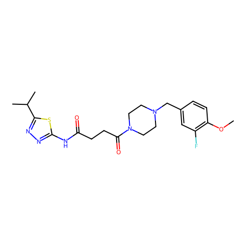 4-(4-(3-fluoro-4-methoxybenzyl)piperazin-1-yl)-N-(5-isopropyl-1,3,4-thiadiazol-2-yl)-4-oxobutanamide structure
