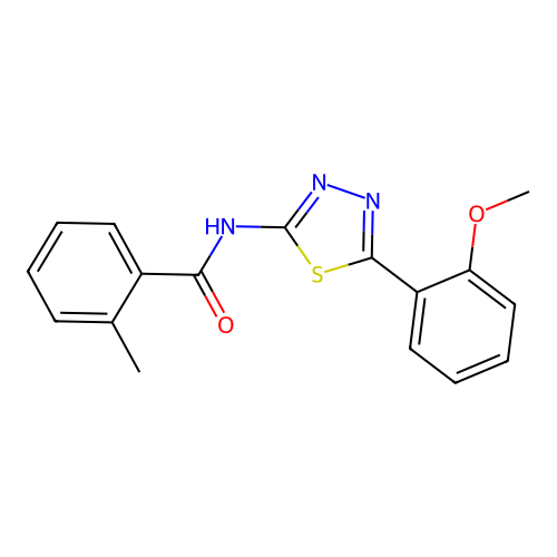 N-[5-(2-methoxyphenyl)-1,3,4-thiadiazol-2-yl]-2-methylbenzamide structure