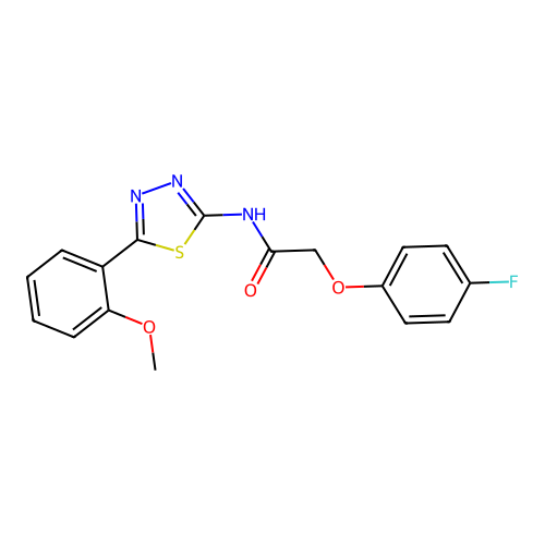 2-(4-fluorophenoxy)-N-(5-(2-methoxyphenyl)-1,3,4-thiadiazol-2-yl)acetamide structure