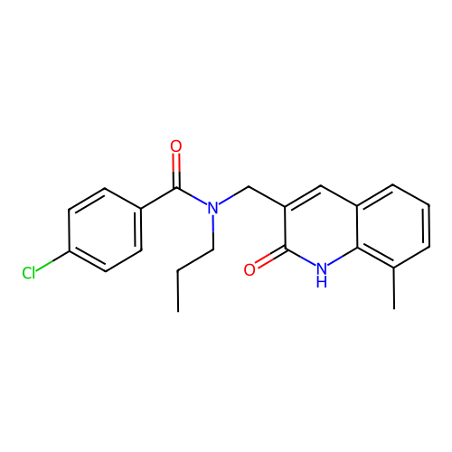 4-chloro-N-[(8-methyl-2-oxo-1,2-dihydroquinolin-3-yl)methyl]-N-propylbenzamide structure