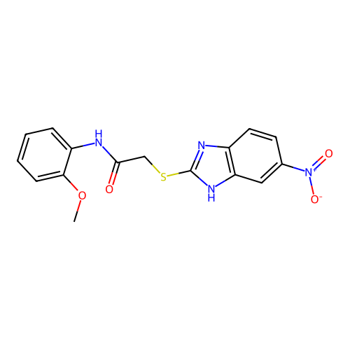 N-(2-methoxyphenyl)-2-[(6-nitro-1H-benzimidazol-2-yl)sulfanyl]acetamide structure