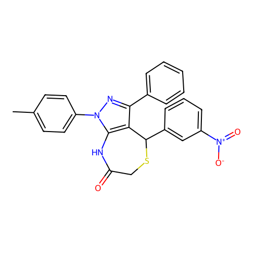 1-(4-methylphenyl)-4-(3-nitrophenyl)-3-phenyl-2,4-dihydropyrazolo[3,4-e][1,4]thiazepin-7-one structure
