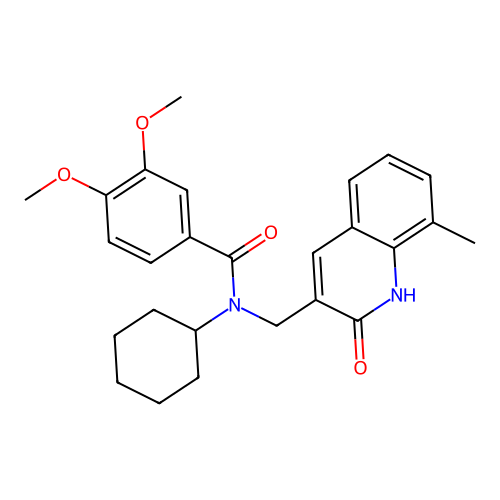 N-cyclohexyl-3,4-dimethoxy-N-[(8-methyl-2-oxo-1H-quinolin-3-yl)methyl]benzamide structure