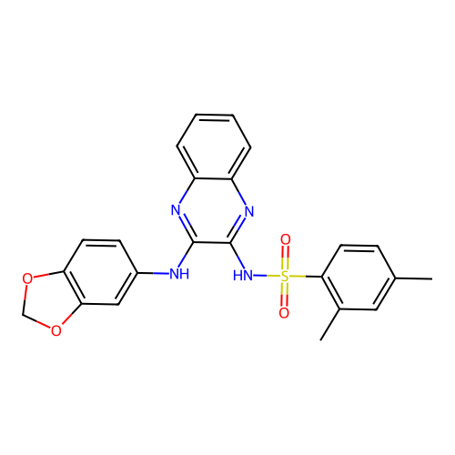 N-[3-(1,3-benzodioxol-5-ylamino)quinoxalin-2-yl]-2,4-dimethylbenzenesulfonamide structure