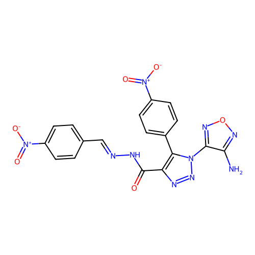 (E)-1-(4-amino-1,2,5-oxadiazol-3-yl)-N'-(4-nitrobenzylidene)-5-(4-nitrophenyl)-1H-1,2,3-triazole-4-carbohydrazide structure