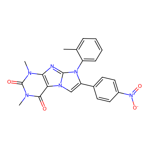 1,3-dimethyl-7-(4-nitrophenyl)-8-(o-tolyl)-1H-imidazo[2,1-f]purine-2,4(3H,8H)-dione structure