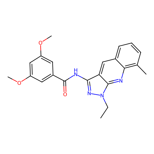 N-(1-ethyl-8-methylpyrazolo[3,4-b]quinolin-3-yl)-3,5-dimethoxybenzamide structure