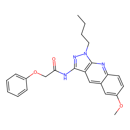 N-(1-butyl-6-methoxy-1H-pyrazolo[3,4-b]quinolin-3-yl)-2-phenoxyacetamide structure