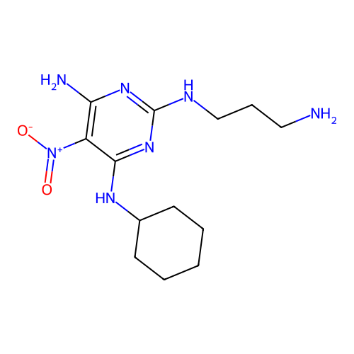N2-(3-aminopropyl)-N4-cyclohexyl-5-nitropyrimidine-2,4,6-triamine structure