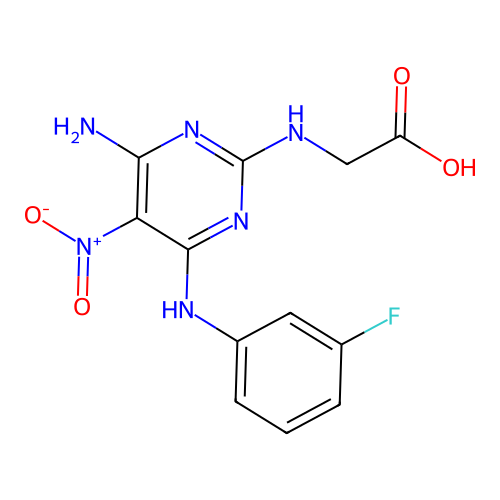2-({4-Amino-6-[(3-fluorophenyl)amino]-5-nitropyrimidin-2-yl}amino)acetic acid structure