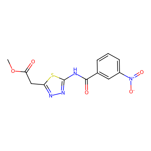 methyl 2-(5-(3-nitrobenzamido)-1,3,4-thiadiazol-2-yl)acetate structure